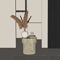 Elegant Stone Side Table With White Vase Pampas Grass And Small Decorative Cube 3d model