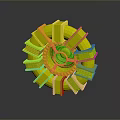 Futuristic Circular Mechanical Component With Orange Blue Blades And Central Core