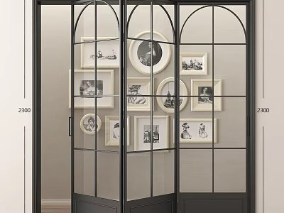 Black Framed Glass Folding Door with Decorative Picture Wall in Interior Design 3d model