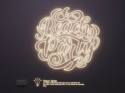 Stylish Beach Party Themed Neon Light Combination with Curved Lettering Design 3d model