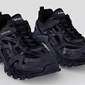 Trendy Black Extreme Sporty Shoes With Thick Sole Mesh Leather And Complex Laces