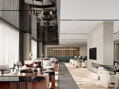 Modern Lounge Area With White Sofas Tables Windows TV And Elegant Decor 3d model