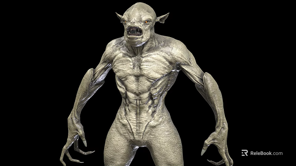 Silver Skinned Muscular Monster Character With Pointed Ears And Sharp Claws For Game And Film 3d model 
