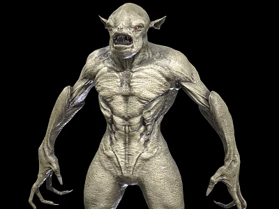 Silver Skinned Muscular Monster Character With Pointed Ears And Sharp Claws For Game And Film 3d model