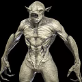 Silver Skinned Muscular Monster Character With Pointed Ears And Sharp Claws For Game And Film 3d model