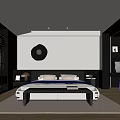 Modern Bedroom Interior Design Featuring Bed Pillows Circular Wall Decor Mirrored Wardrobes Desk Blue Chair