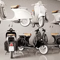 Vintage Scooter Motorcycles In White And Black With Multiple Display Views