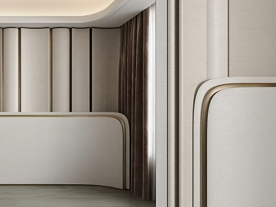 Modern Elegant Bedroom Accent Wall With Upholstered Panels And Gold Metal Trim 3d model