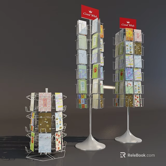 Cardinal Card Display Racks With Various Colorful Cards And Sturdy Metal Frames 3d model 