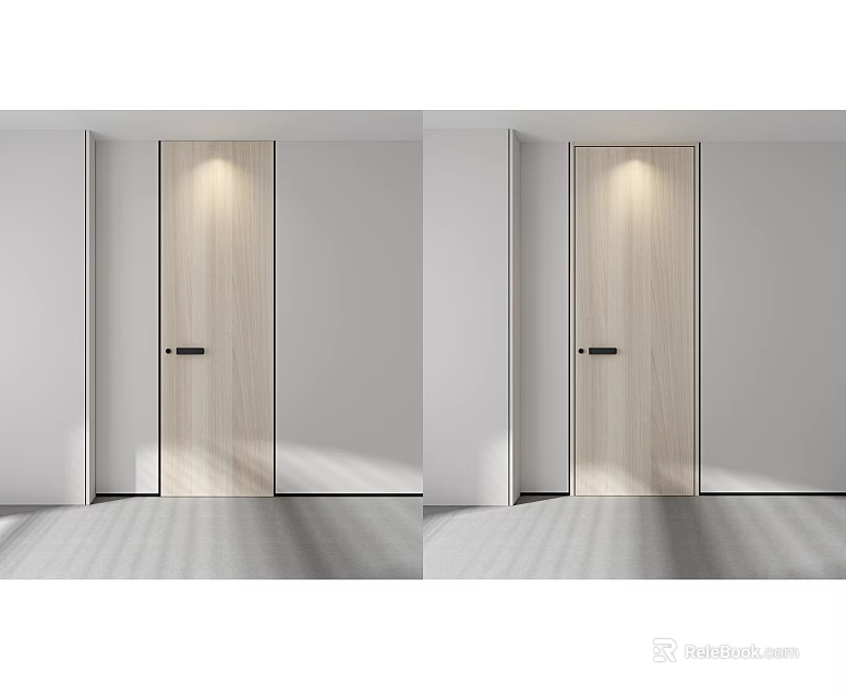 Modern Simple Style Swing Door With Wooden Texture And White Frame For Interior 3d model 