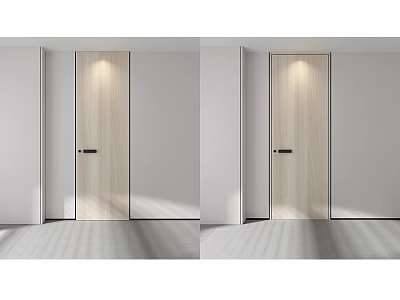 Modern Simple Style Swing Door With Wooden Texture And White Frame For Interior 3d model