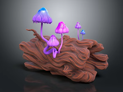 Realistic 3D Rendering Of Fresh Vegetables Growing On Textured Wooden Log 3d model