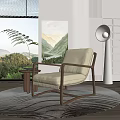 Single Sofa with Wooden Frame Beige Upholstery Round Rug and Floor Lamp in Living Room