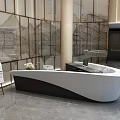 Elegant Modern Front Desk Reception With Curved Design Marble Floor And Glass Walls
