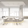 Modern Restaurant Interior With Bar Counter Wooden Tables And Colorful Pendant Lights