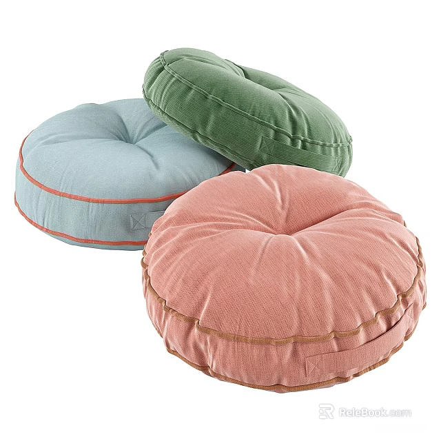 Round Soft Cushions in Green Light Blue Pink with Stitched Edges for Cozy Home Decor 3d model 