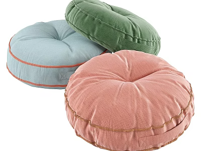 Round Soft Cushions in Green Light Blue Pink with Stitched Edges for Cozy Home Decor 3d model