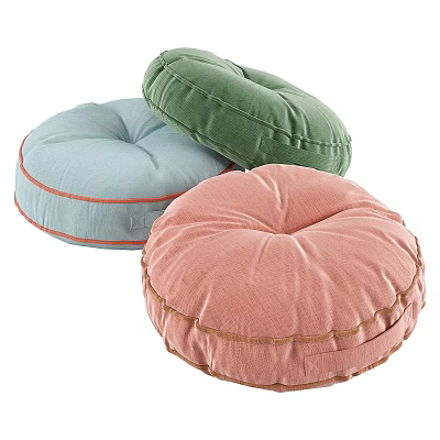 Round Soft Cushions in Green Light Blue Pink with Stitched Edges for Cozy Home Decor 3d model
