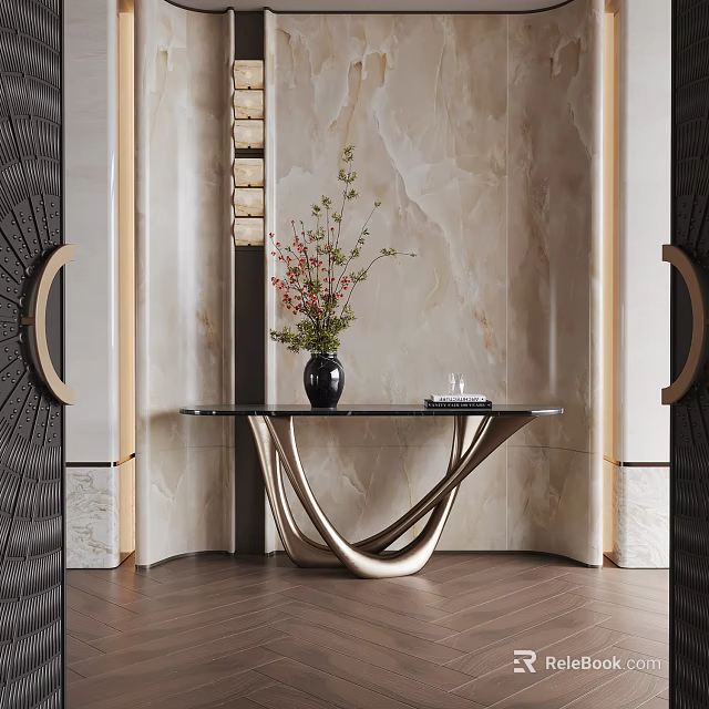 Elegant Modern Foyer Hallway Interior With Marble Wall And Console Table 3d model 