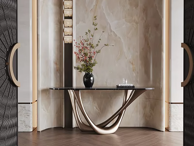Elegant Modern Foyer Hallway Interior With Marble Wall And Console Table 3d model