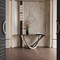 Elegant Modern Foyer Hallway Interior With Marble Wall And Console Table