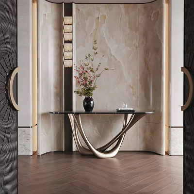 Elegant Modern Foyer Hallway Interior With Marble Wall And Console Table 3d model
