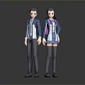 Game Movie Characters Male And Female In Blue White School Uniforms With Backpacks