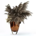 Bonsai Potted Plants With Feathery Foliage And White Leaf Accents In Brown Vases