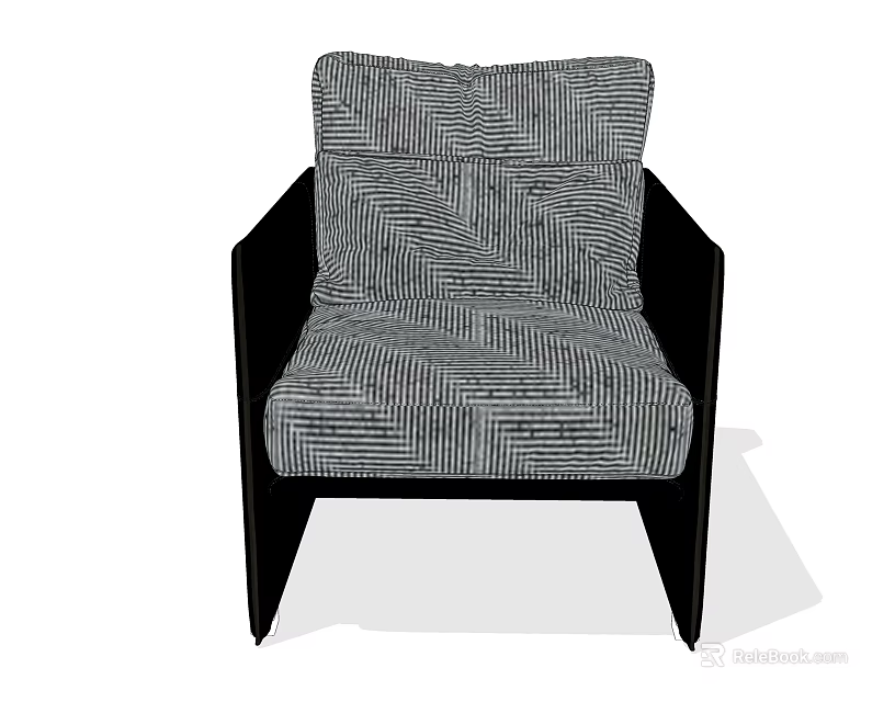 Modern Single Sofa With Black Frame And Geometric Striped Upholstery 3d model