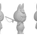 Adorable Rabbit Character With Orange Fur Blue Cap Green Overalls Fishing Rod Three Angles