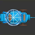 3D Rendered Blue Carriage With Orange Wheels And Lattice Top Design