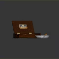 Open Wooden Cigar Box With Cigars Ashtray Lit Cigar And Newspaper On Wooden Tabletop