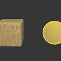 Wooden Cube And Sphere With Natural Wood Grain On Black Glossy Surface