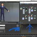 Game and Movie Character in Navy Blue Striped Suit With Arms Outstretched Standing Pose