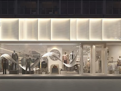 Modern Storefront With Glass Facade And Curved Spiral Decorations For Fashion Clothing Displays 3d model