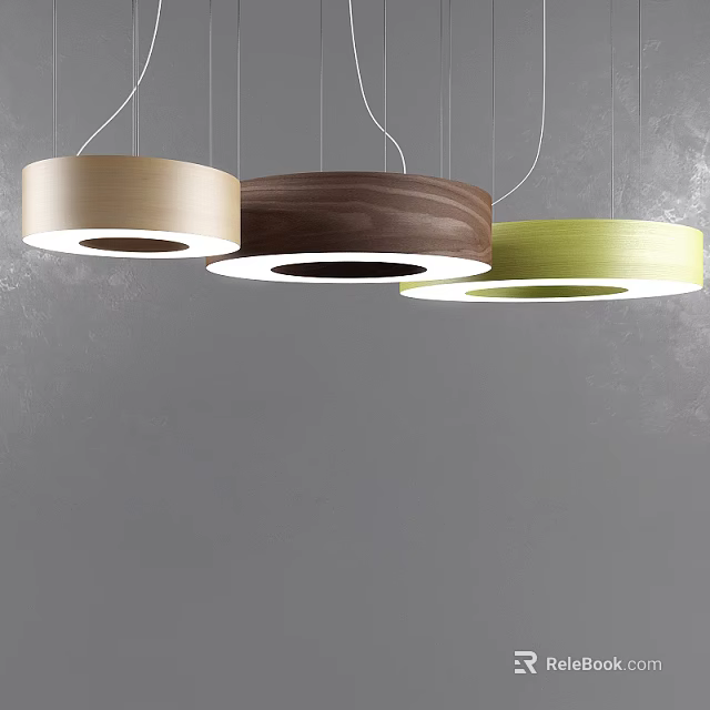 Modern Interior Design With Circular Chandeliers In Wooden And Green Tones 3d model 