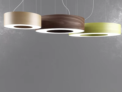 Modern Interior Design With Circular Chandeliers In Wooden And Green Tones 3d model
