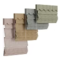 Various Colored Striped Curtains with Scalloped Edges Stacked for Home Decoration