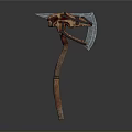 Ornate Battle Axe With Dragon Head Design Red Blue Accents Metal Blade And Wooden Handle