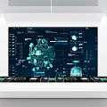 Futuristic Tech Exhibition Hall With Large Interactive Screen And Data Visualization Interface