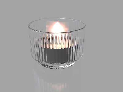 Transparent Glass Candle Lamp With Burning Flame And Vertical Stripes Design 3d model