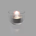 Transparent Glass Candle Lamp With Burning Flame And Vertical Stripes Design