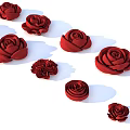 Red Rose Ornaments Scattered On White Background With Multiple Pieces And Shadows 3d model