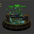 Cartoon Scene With Green Lotus Leaves Vines Small Pond And Stones In Colorful Design