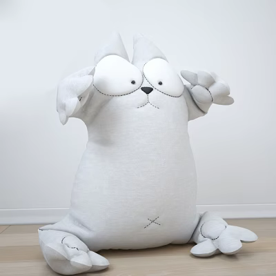 Gray Fabric Plush Cat Doll With Big Eyes Sitting Posture Stitched Details 3d model Gray Fabric Plush Cat Doll With Big Eyes Sitting Posture Stitched Details 3d model