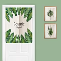Botanic Tropical Curtain with Green Leaf Patterns and Botanical Wall Art on Light Green Wall