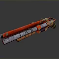 Double Barrel Weapon With Red And Silver Metal Body And Decorative Wrapping Design