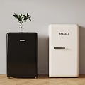 MINIJ Black And White Compact Refrigerators With Green Plant In Modern Interior