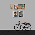 Vintage Bicycle Leaning Against Brick Wall With Retro Posters And