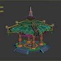 Traditional Style Pavilion With Green Roof Golden Decorations Yellow Pillars And Intricate Carvings